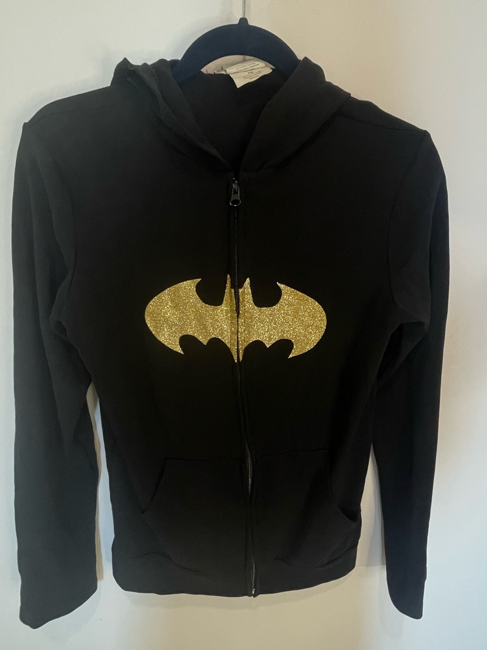 Batgirl Kids Black Hoodie Jacket with Gold Bat Emblem